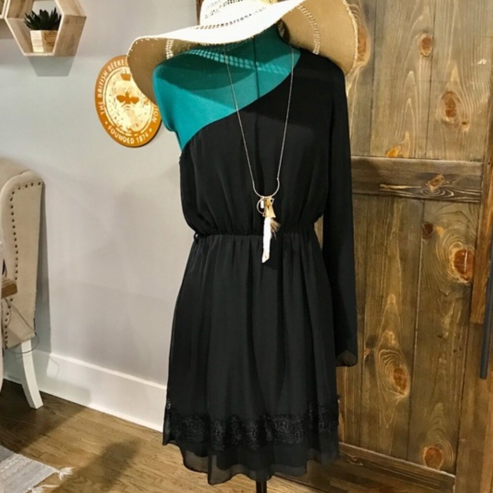 YA Los Angeles One‑Shoulder Layered Sheer Midi Dress | Great Condition